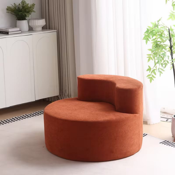 Fotoliu tip canapea U, fotoliu modern rotund din material sherpa, 100 x 100 x 66 cm - caramel