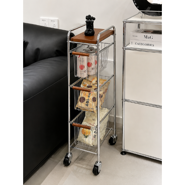 Raft pentru spatii mici cu 3 Etaje, Roti, Metal & Lemn – Organizator Smart, 20 x 39 x 72 cm - Premium