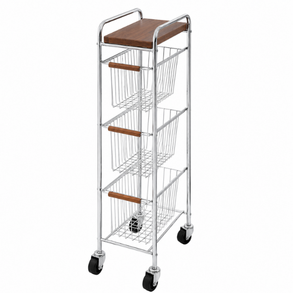 Raft pentru spatii mici cu 3 Etaje, Roti, Metal & Lemn – Organizator Smart, 20 x 39 x 72 cm - Premium
