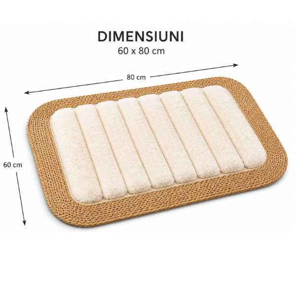 Covoras Baie Premium cu Margine Iuta Naturala, Antiderapant si Absorbant, 60 x 80 cm