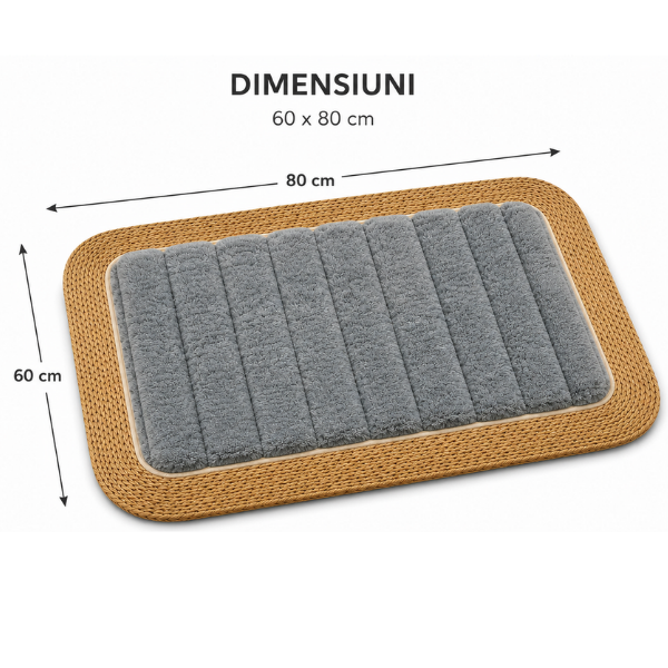 Covoras Baie Premium cu Margine Iuta Naturala, Antiderapant si Absorbant, 60 x 80 cm