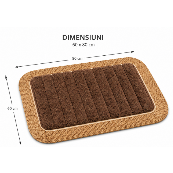 Covoras Baie Premium cu Margine Iuta Naturala, Antiderapant si Absorbant, 60 x 80 cm