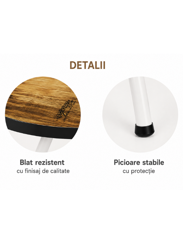 Masa Pliabila Rotunda, Blat Design Vintage, Picioare Metalice Albe