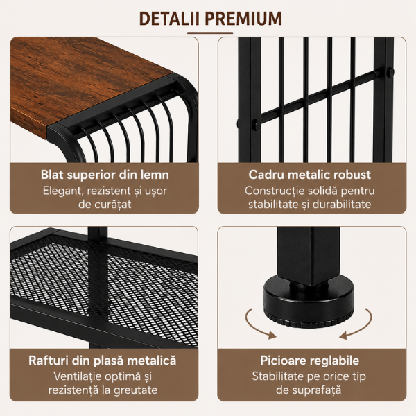 Raft depozitare metalic 4 polite, etajera organizare, 58x28x144.5 cm - Negru
