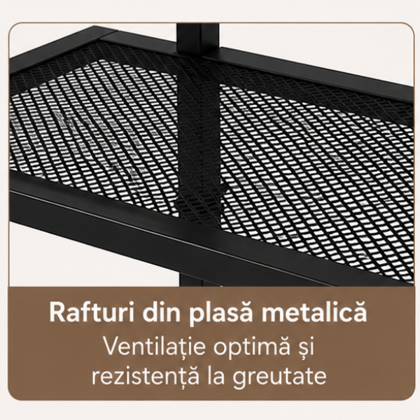 Raft depozitare metalic 4 polite, etajera organizare, 58x28x144.5 cm - Negru