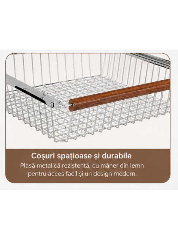 Raft Depozitare 3 Etaje cu Roti, Metal & Lemn, 39.5x28x70 cm - Premium
