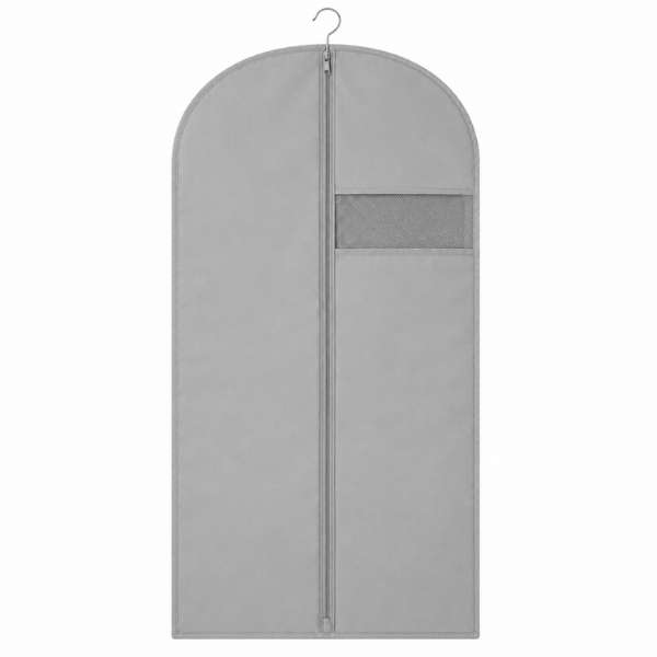 Husa pentru haine cu fermoar, material netesut respirabil, buzunar transparent, 60 x 120 cm