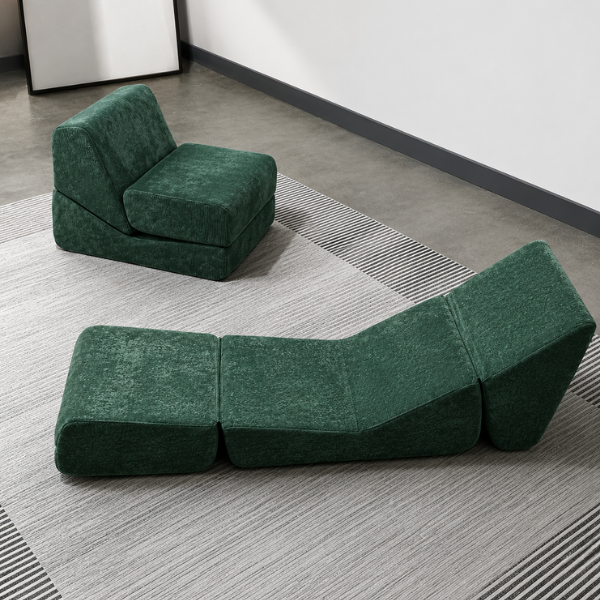 Canapea extensibila pliabila 3 in 1, Verde, cu spuma cu memorie, Suport ergonomic - 89x80x69 cm