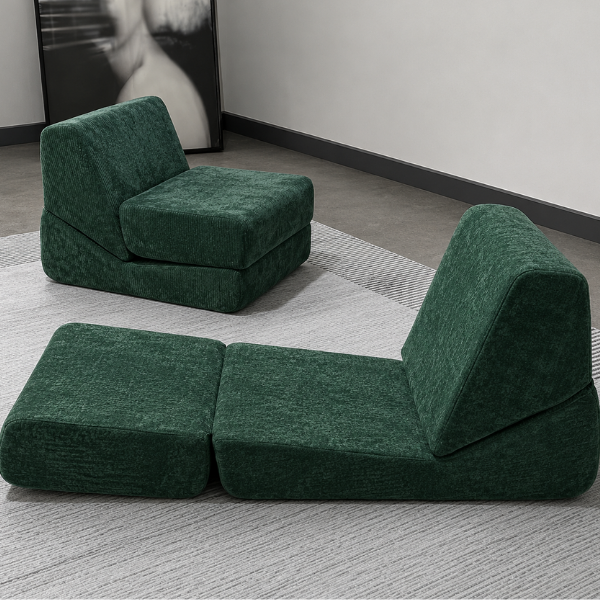 Canapea extensibila pliabila 3 in 1, Verde, cu spuma cu memorie, Suport ergonomic - 89x80x69 cm