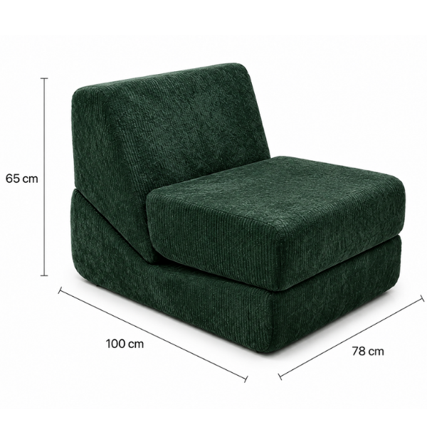 Canapea extensibila pliabila 3 in 1, Verde, cu spuma cu memorie, Suport ergonomic - 89x80x69 cm