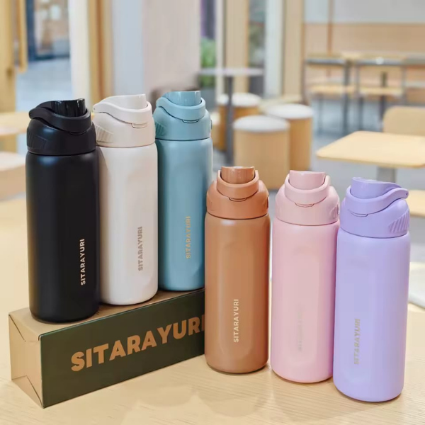 Sticla termos sport SITARAYURI, izolare vacuum, capac flip-top cu maner - 800 ml