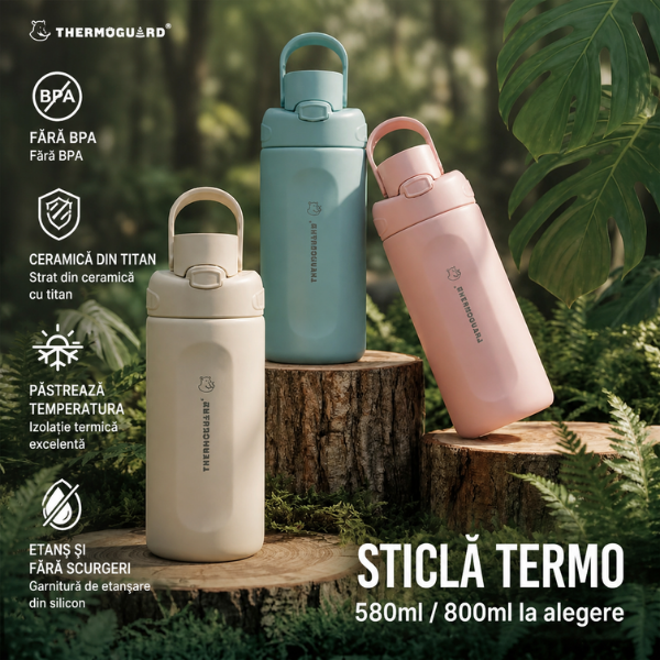 Sticla termos sport SITARAYURI, izolare vacuum, capac flip-top cu maner - 800 ml