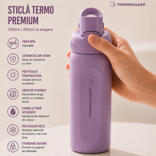 Sticla termos sport SITARAYURI, izolare vacuum, capac flip-top cu maner - 800 ml