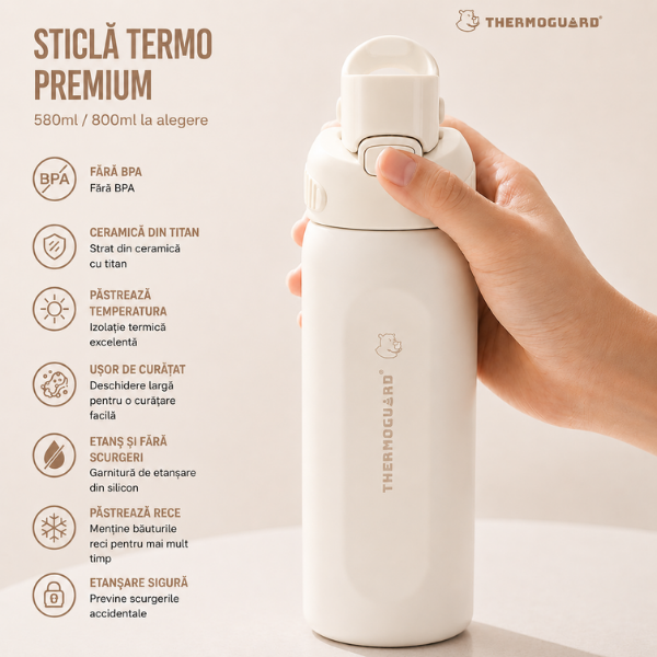 Sticla termos sport SITARAYURI, izolare vacuum, capac flip-top cu maner - 800 ml