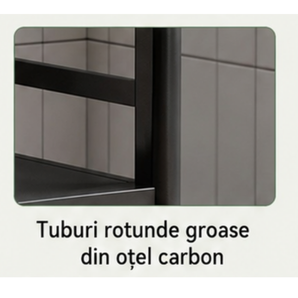 Raft depozitare multifunctional cu roti, 5 niveluri, cadru otel carbon, 80 x 125 x 30 cm - Negru