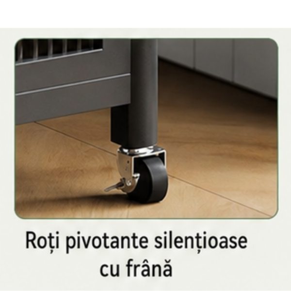 Raft depozitare multifunctional cu roti, 5 niveluri, cadru otel carbon, 80 x 125 x 30 cm - Negru