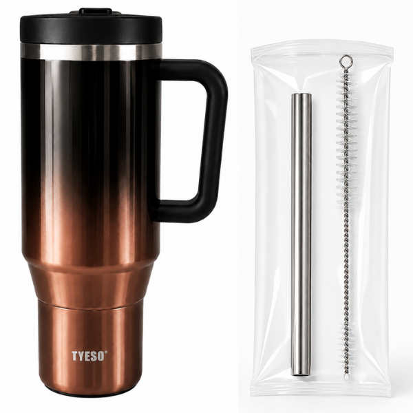 Cana termos inox cu maner, izolare dubla, Capac cu pai - 1.2 L
