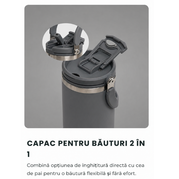 Cana termos ROAM 2.0 cu pai si maner, izolatie vid, anti-scurgere, 24h rece / 12h cald-750 ml - ment verde
