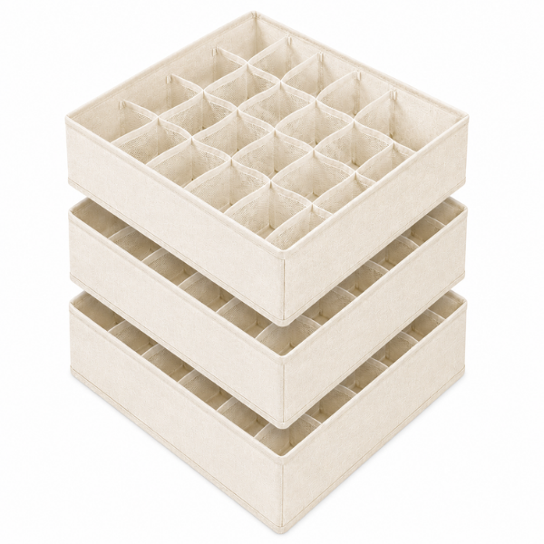 Set 3 Organizatoare sertar textil premium, cu 24 compartimente, 31 x 31 x 10 cm