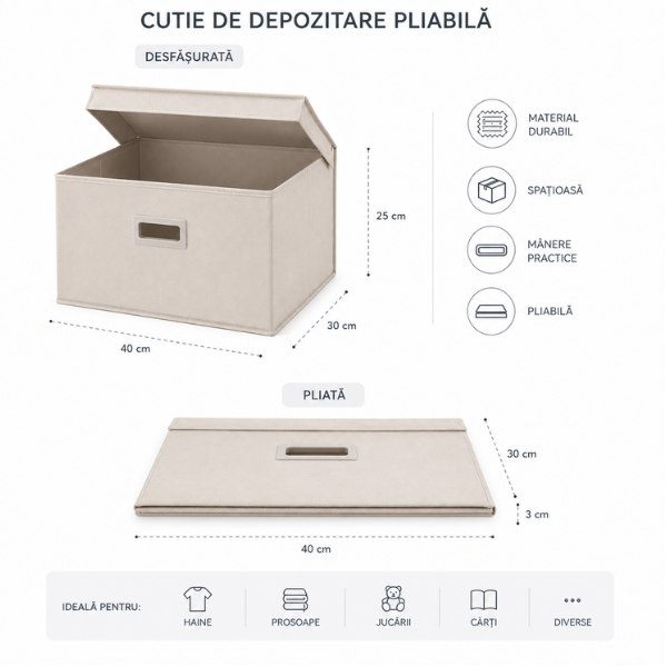 Cutie de depozitare textila, organizator multifunctional - Premium
