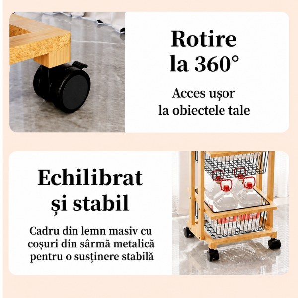Raft de depozitare mobil din lemn, dreptunghiular, minimalist modern, Scobit - 67 x 39 x 30 cm