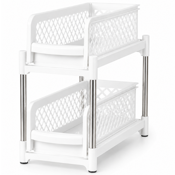 Organizator Mobil 2 Etaje, Raft Depozitare Multifunctional din Plastic, 37.5 x 37 x 18.5