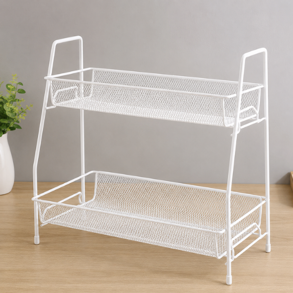 Raft organizator bucatarie, 2 niveluri stil loft, metal, 31 x 32.5 x 17 cm, Metal