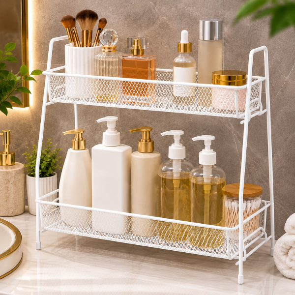 Raft organizator bucatarie, 2 niveluri stil loft, metal, 31 x 32.5 x 17 cm, Metal