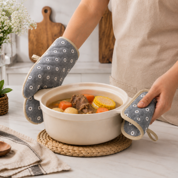 Set manusa cuptor si suport oala textile premium, protectie termica pentru gatit si grill