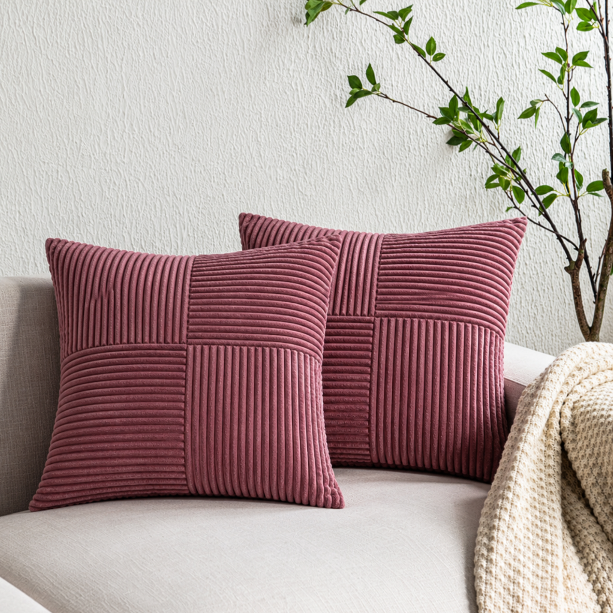 Set 2 Fete de Perna Decorative Gri Antracit, Model Corduroy cu Textura Premium, 45x45 cm