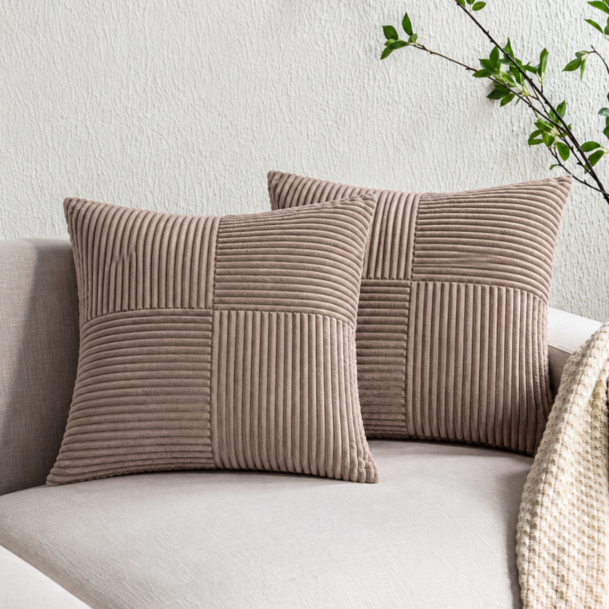 Set 2 Fete de Perna Decorative Gri Antracit, Model Corduroy cu Textura Premium, 45x45 cm