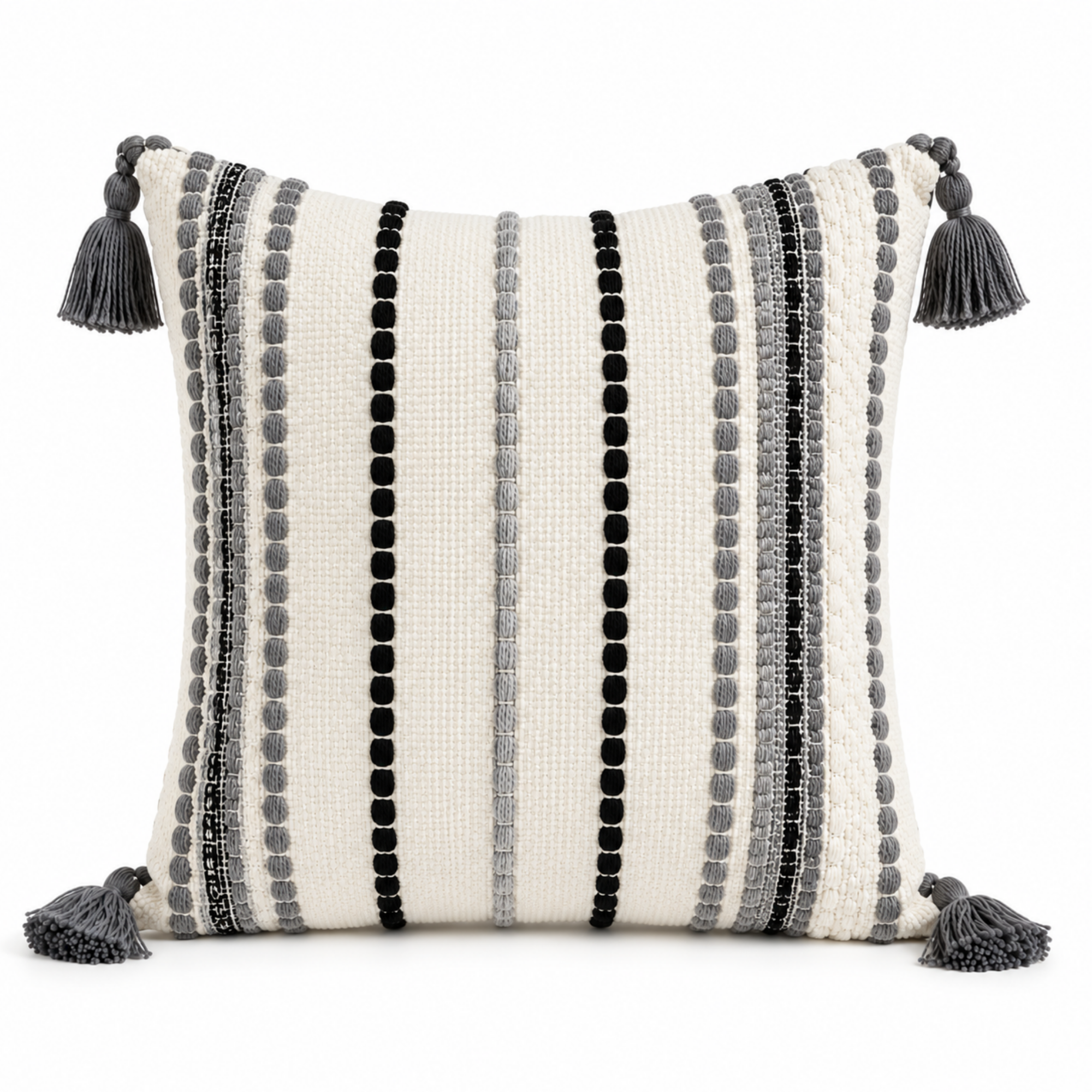 Fata de Perna 45 × 45 cm, Tesatura Texturata cu Ciucuri, Bumbac si Poliester