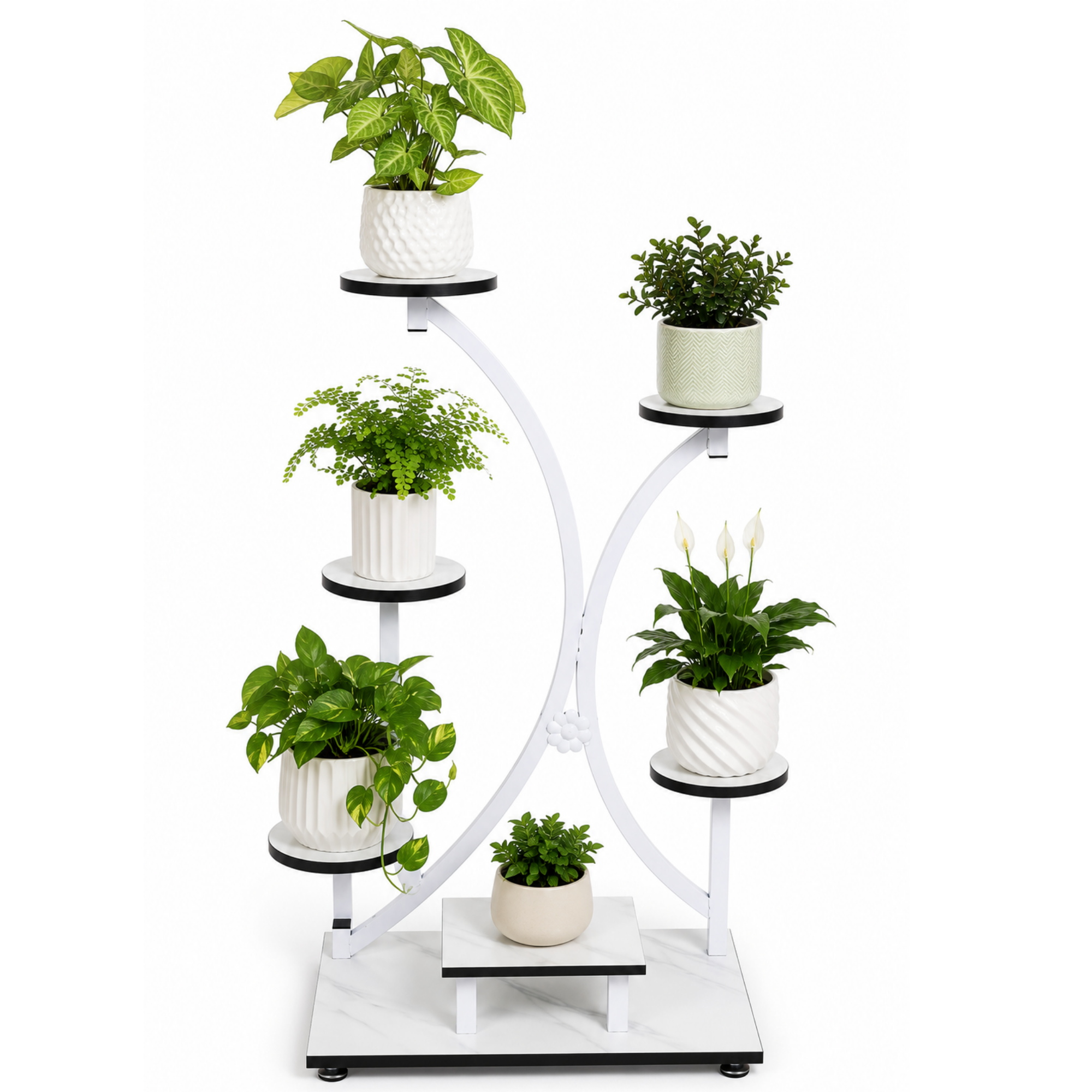 Suport pentru Ghivece Flori cu 5 Etajere, Design Modern, Alb Marmorat, pentru Interior si Balcon