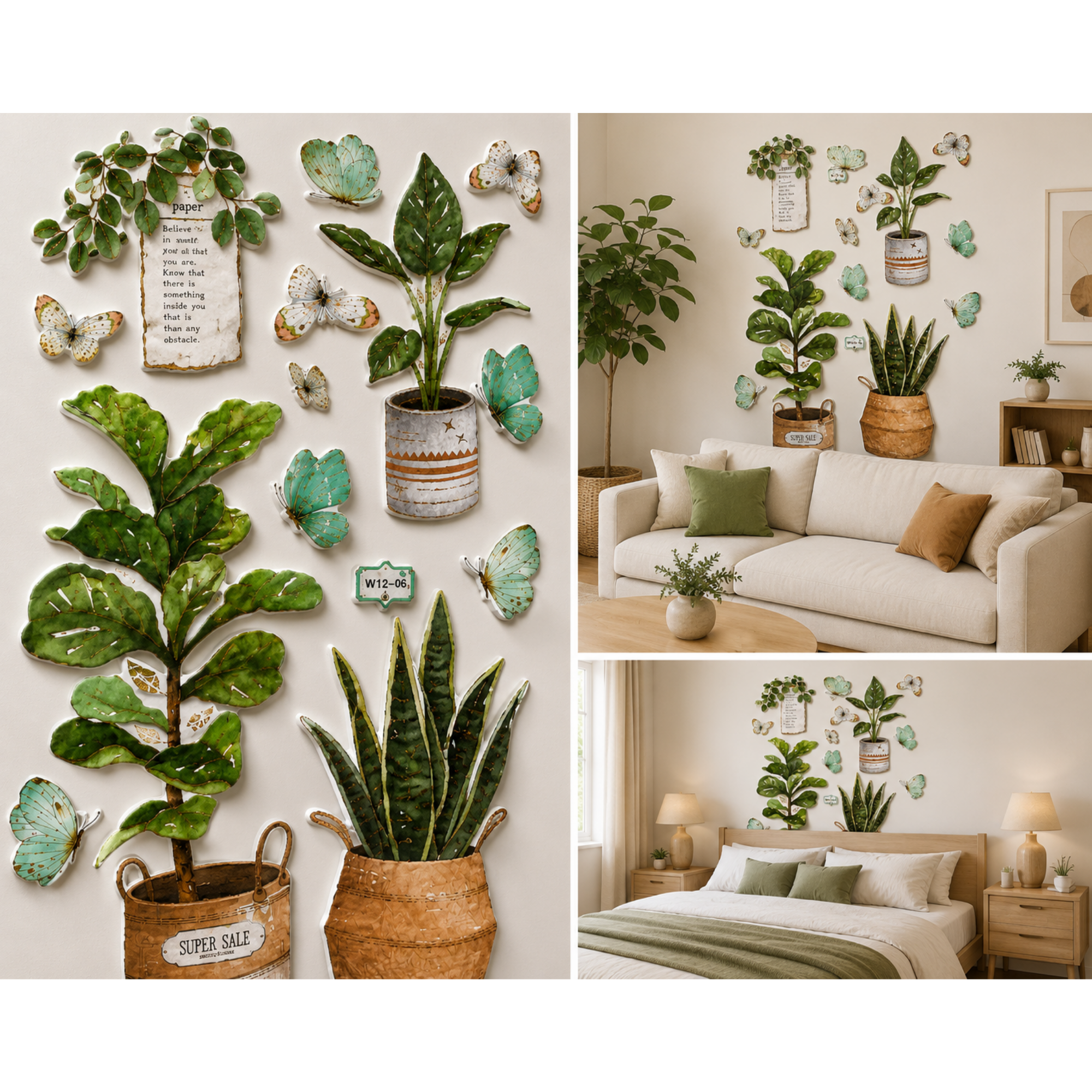Autocolant Decorativ 3D Premium pentru Perete cu Efect de Relief, Plante Tropicale - 33 × 60 cm