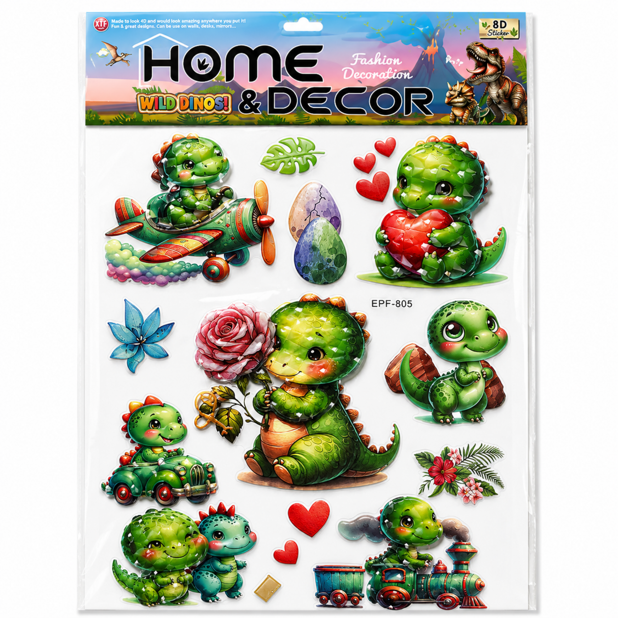Sticker de Perete 3D cu Dinozauri pentru Camera Copiilor, Autoadeziv, Decor Premium, 33 × 50 cm