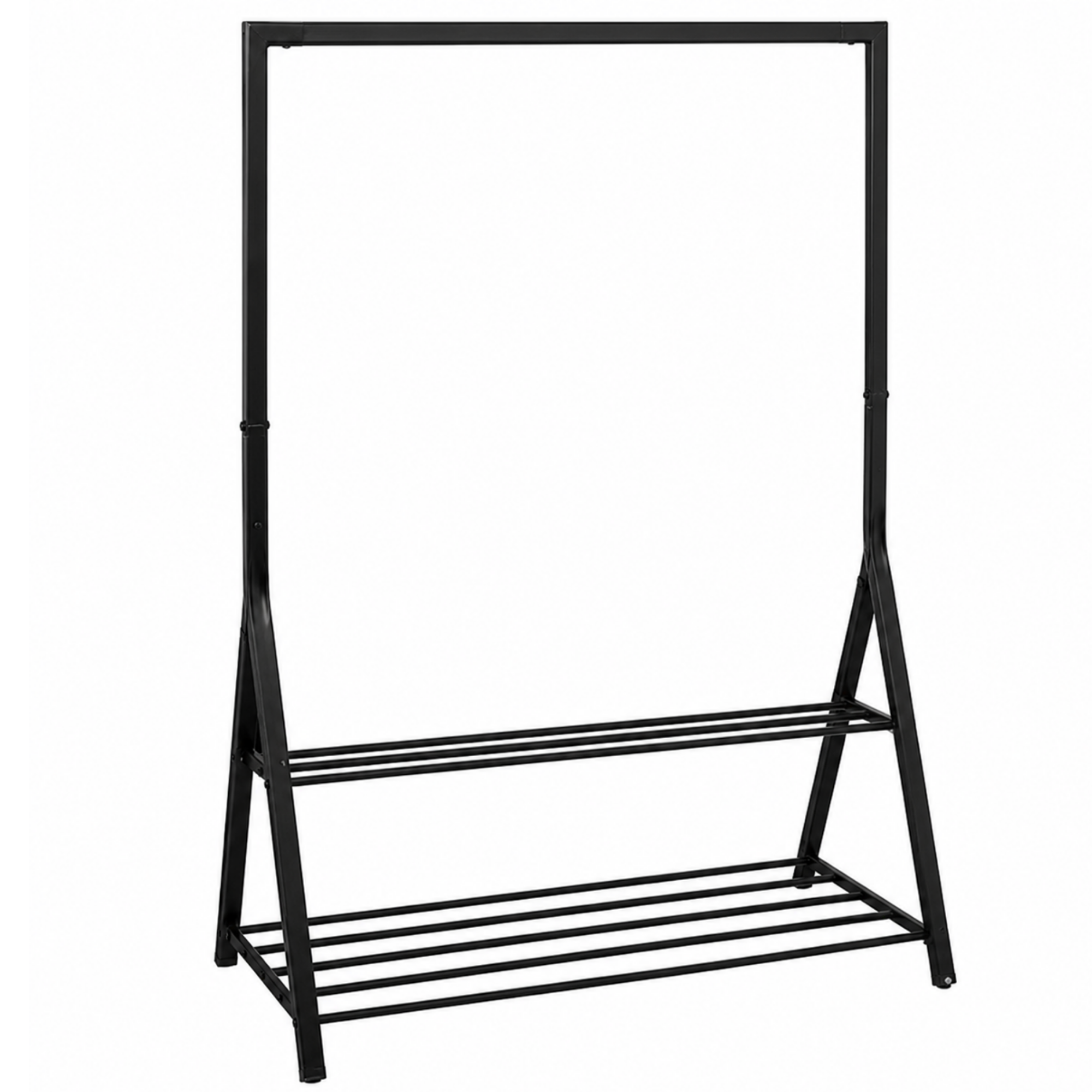 Suport pentru haine Tip A – Cadru metalic premium cu raft pentru depozitare 170 × 105 × 46.5 cm - Negru