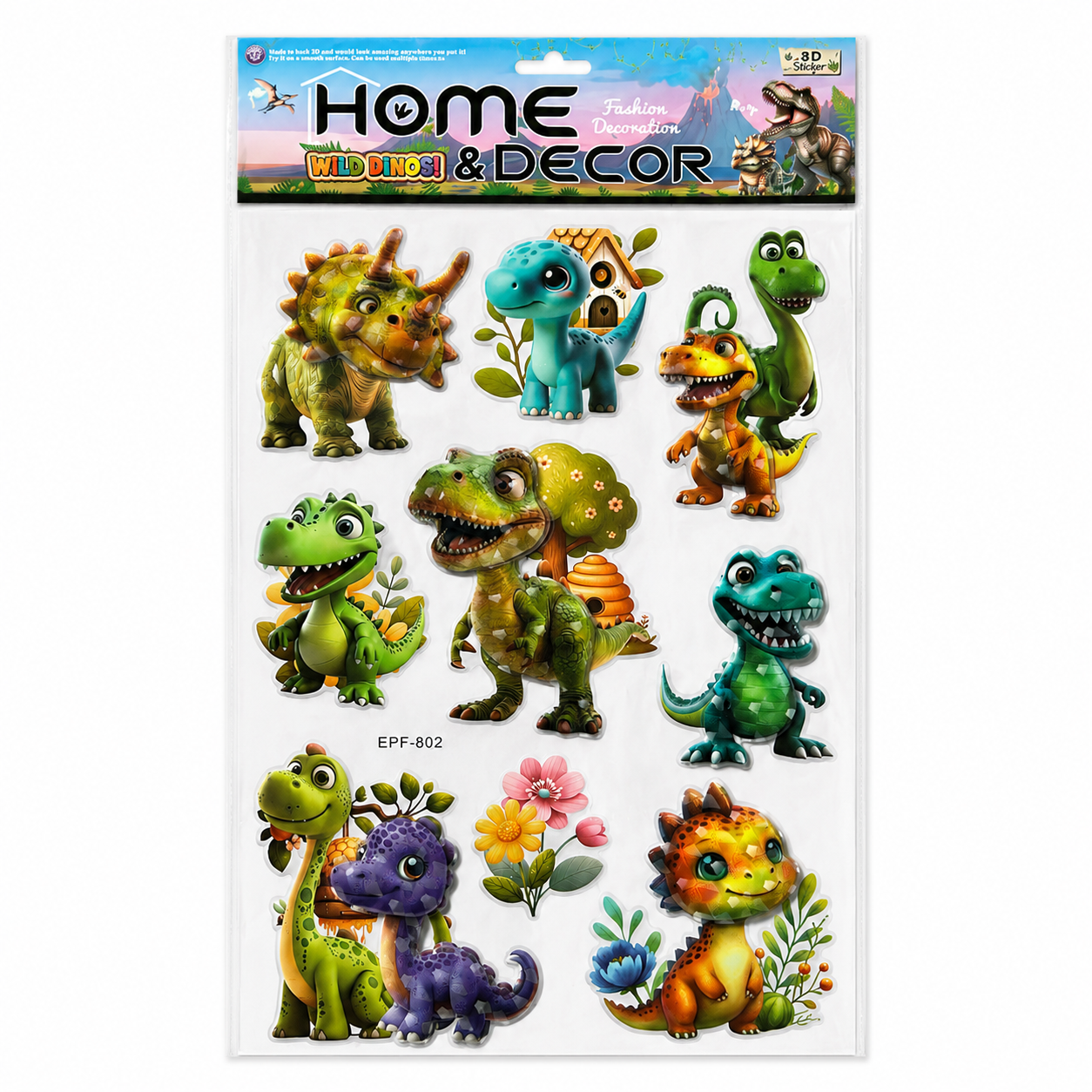 Sticker de Perete 3D cu Dinozauri pentru Camera Copiilor, Autoadeziv, Decor Premium, 33 × 50 cm
