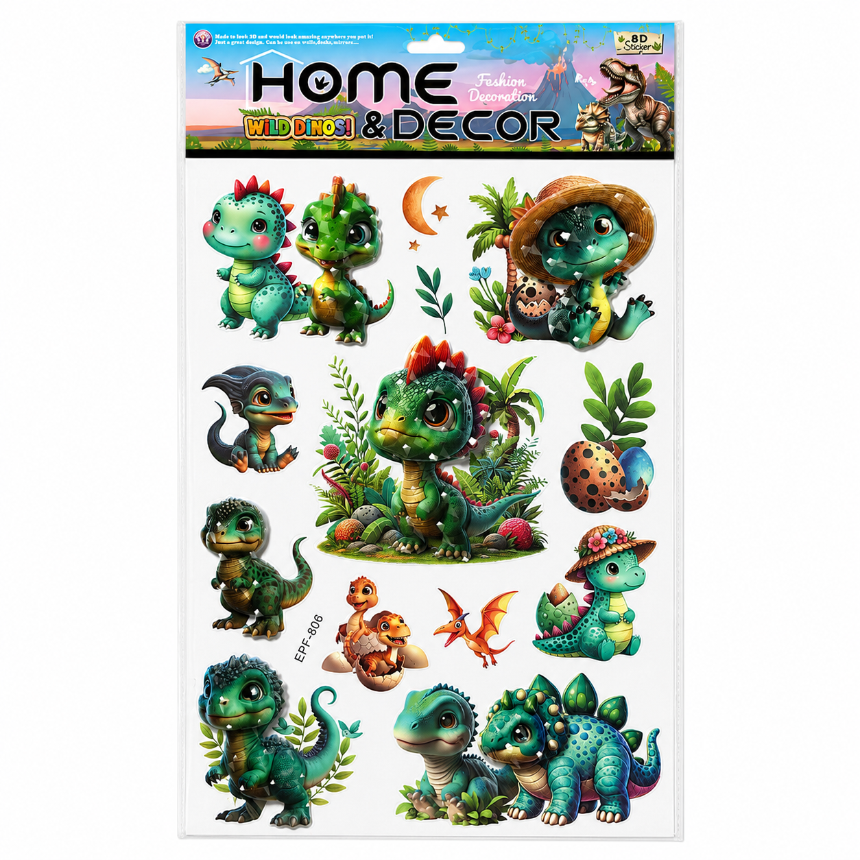 Sticker de Perete 3D cu Dinozauri pentru Camera Copiilor, Autoadeziv, Decor Premium, 33 × 50 cm