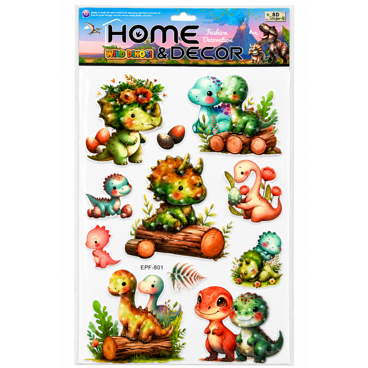 Sticker de Perete 3D cu Dinozauri pentru Camera Copiilor, Autoadeziv, Decor Premium, 33 × 50 cm