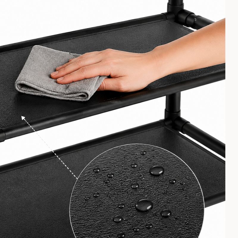 Cuier Metalic cu Pantofar din Material Textil Nețesut (Non-Woven), 5 Rafturi, 8 Cârlige, Negru, 80 x 28 x 171 cm