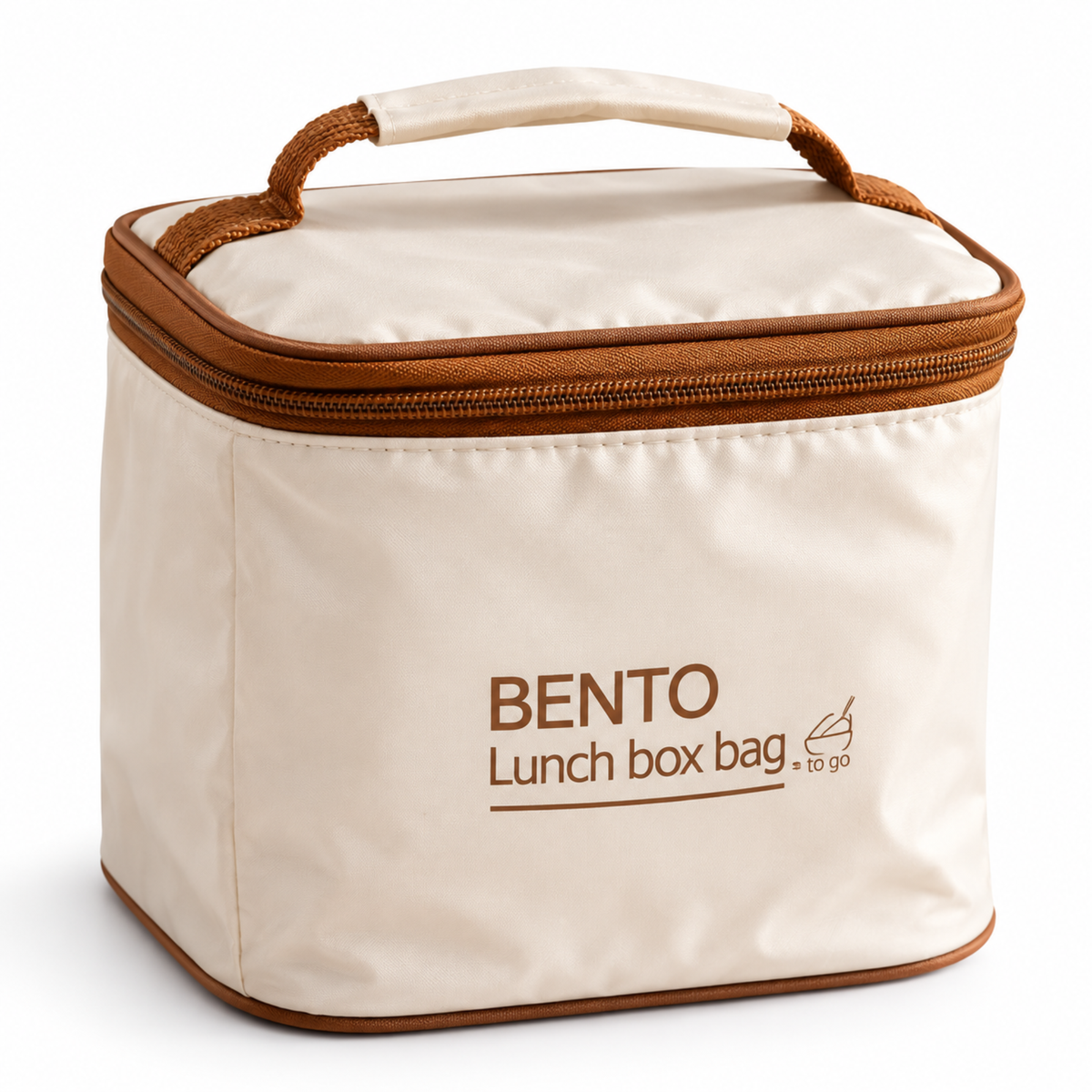Caserola Termica Bento 2 Compartimente cu Insertii din Inox SUS304, Geanta Termoizolanta Inclusa, 12.5 x 12.5 x 14 cm, Maro