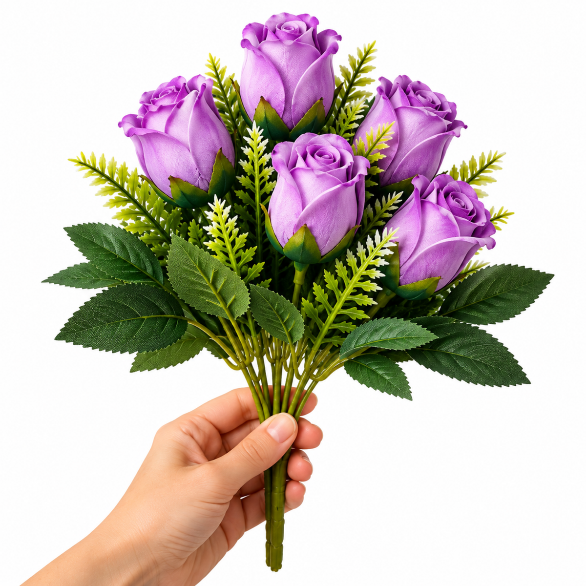 Buchet Trandafiri Artificiali Decorativi, 34 cm, Tije Ajustabile, Frunzis Verde, 5 Flori