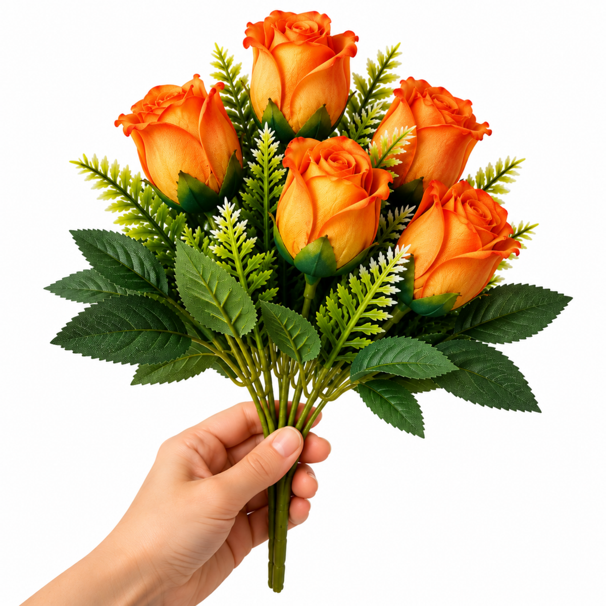 Buchet Trandafiri Artificiali Decorativi, 34 cm, Tije Ajustabile, Frunzis Verde, 5 Flori