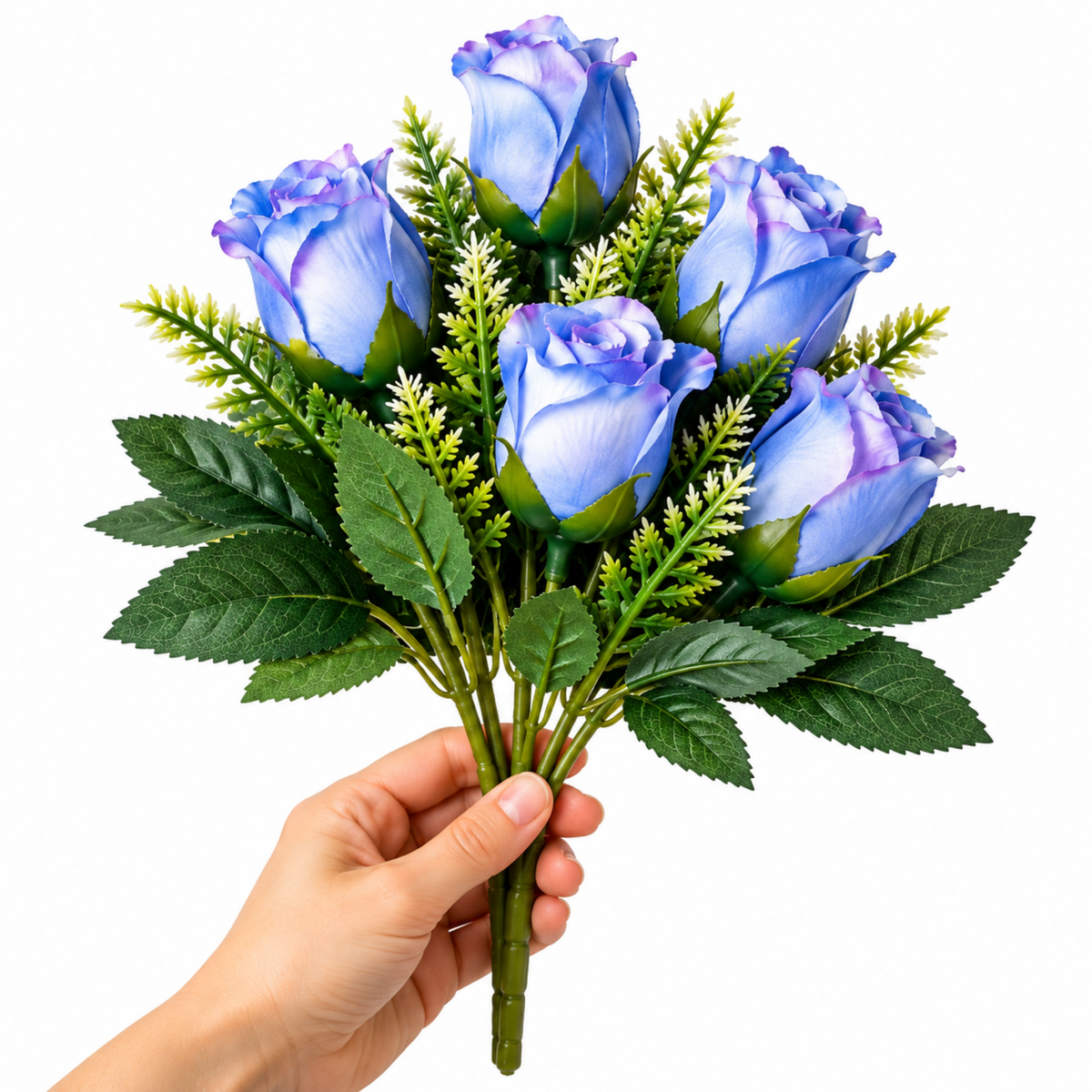 Buchet Trandafiri Artificiali Decorativi, 34 cm, Tije Ajustabile, Frunzis Verde, 5 Flori