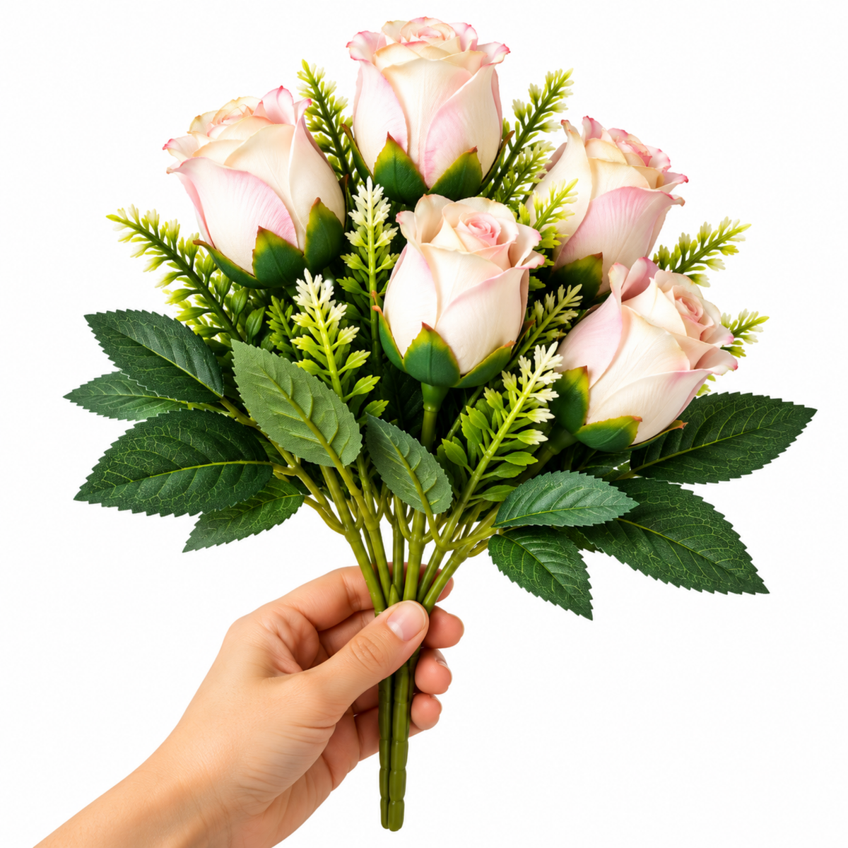 Buchet Trandafiri Artificiali Decorativi, 34 cm, Tije Ajustabile, Frunzis Verde, 5 Flori