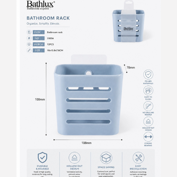 Suport organizator baie Bathlux, Autoadeziv, 10x10,8x7,8 cm