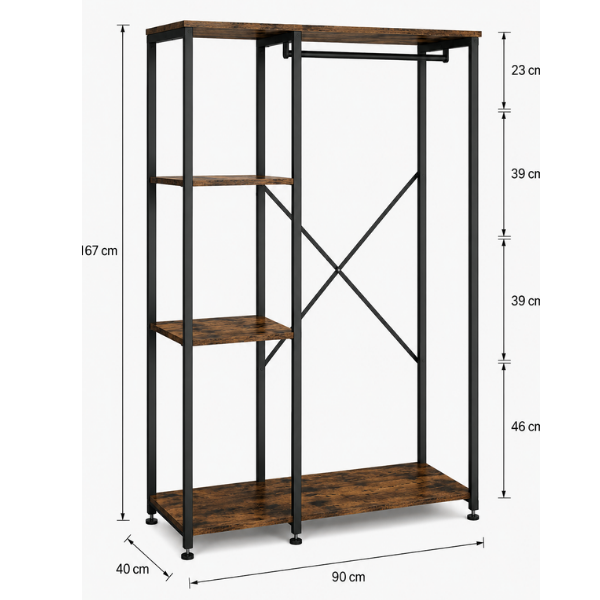 Suport Haine Metalic, Dressing & Hol, Negru/ Maro - 167x40x90 cm - Premium