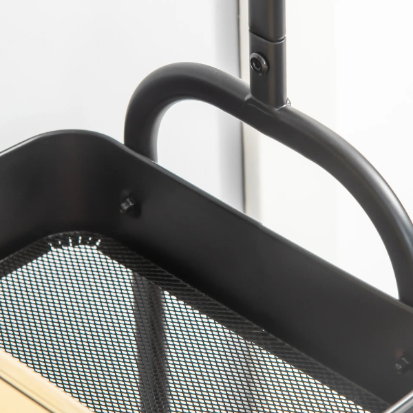 Suport haine metalic cu roti, organizator haine cu 2 cosuri, 160x57x31 cm, Negru - Premium