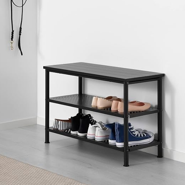 Banca pantofi metalica premium, Blat din Lemn, Ultra rezistenta, 79x35x52 cm, Negru - Calitate premium