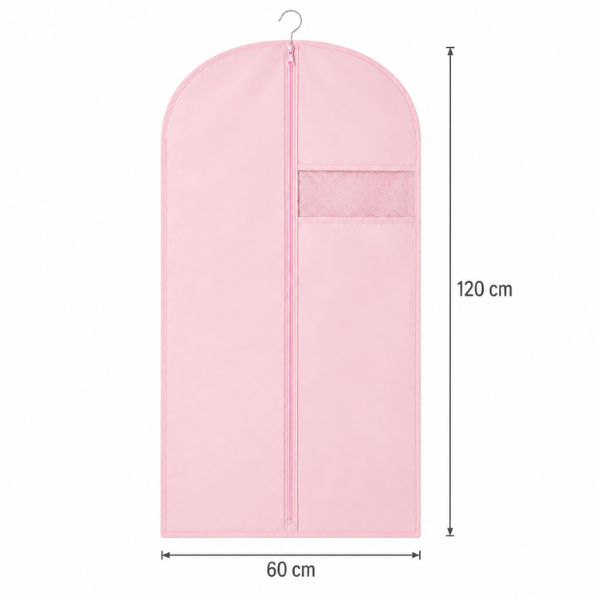 Husa pentru haine cu fermoar, material netesut respirabil, buzunar transparent, 60 x 120 cm